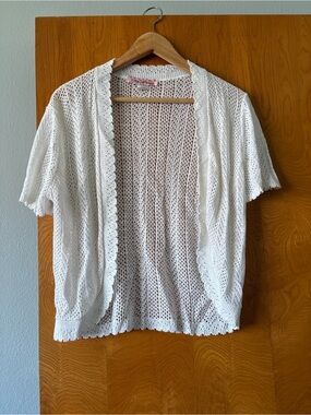White Crochet Lace Boho Y2K Beachy Coastal Romantic Short Sleeve Cardigan